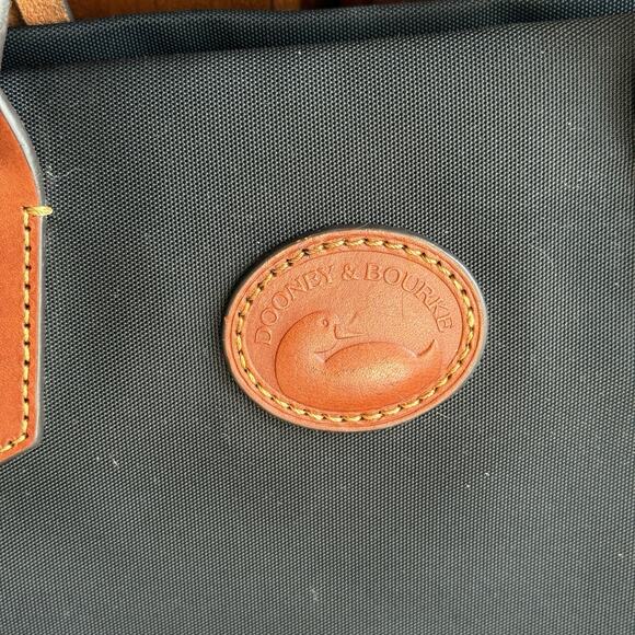 Dooney and Bourke Black Nylon Shopper Tote Bag Brown Leather Braided Handle - Picture 4 of 9